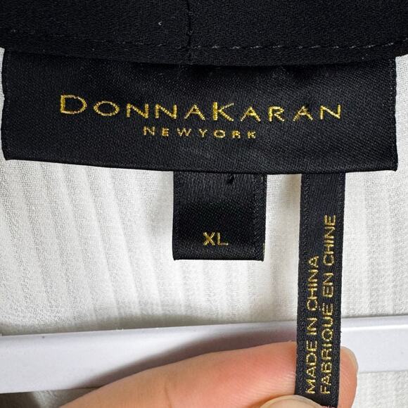 Donna Karan New York White & Black Pleated Tie Front Sleeveless Blouse Size XL - Picture 6 of 9